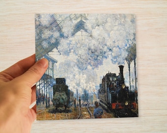 Claude Monet Railway Greeting Card – Gare Saint-Lazare Steam Train Art Card