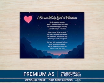 Baby Girl Christmas Memorial Grave Card – Waterproof A5 with Optional Stake