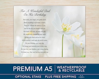 Dad Birthday Memorial Grave Card Dad Birthday Graveside Dad Memorial Card Heavenly Birthday A5 Eco Weatherproof Outdoor Keepsake Card Stake