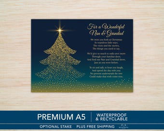 Nan & Grandad Christmas Memorial Grave Card – Waterproof A5 Graveside Card with Optional Stake