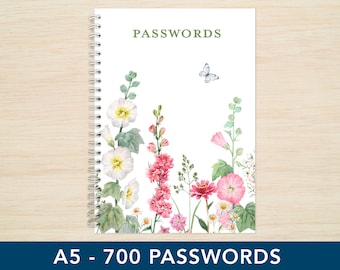 Cottage Garden A5 Password Book 700 Passwords Spiral Password Notebook A  Z Wire Bound Password Organiser Large Password Tracker Made in UK