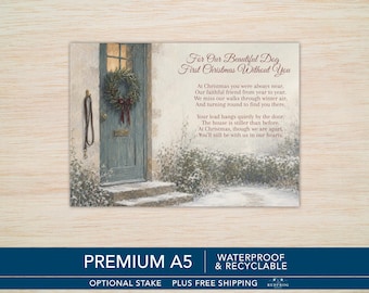 First Christmas Without Our Dog Memorial Card – Waterproof A5 Tribute with Optional Stake -  Dog Memory Garden Card