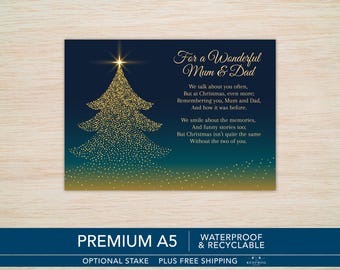 Mum & Dad Christmas Memorial Grave Card – Waterproof A5 Parents Graveside Card with Optional Stake