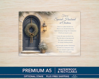 Christmas Memorial Grave Card for Husband – Waterproof A5 with Optional Stake