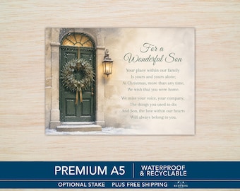 Son Graveside Christmas Memorial Card - Waterproof A5 with Optional Stake