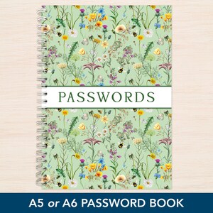 Floral Small Password Book A5 A6 Alphabetical Password Notebook Mini Password Organiser Stores 168 passwords Gift Set option Made in  UK