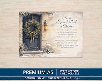 Dad Graveside Christmas Memorial Card – Waterproof A5 with Optional Stake