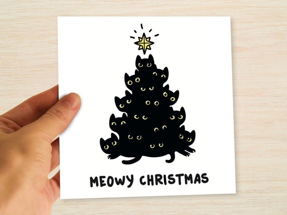 Black Cat Christmas Cards & Packs Cute Meowy Christmas for Cat Lovers Friend Brother Dad Mum Sister Cousin Uncle Aunt Freepost