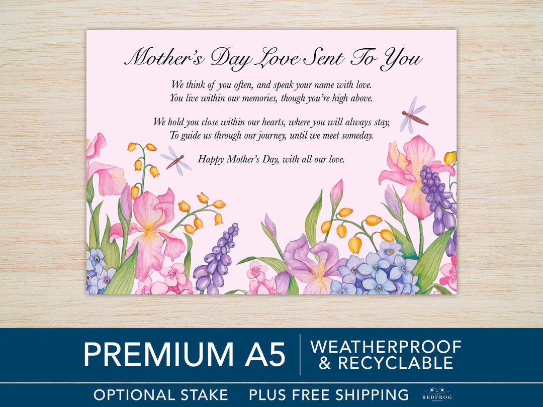 Mum Mothers Day Memorial Grave Card Mum Mother's Day Memorial Card A5 ...