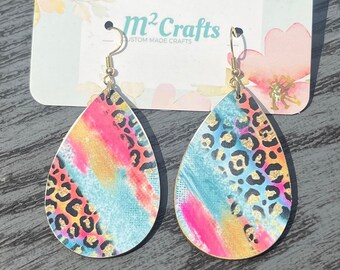 Dangle Earring, multi colored wood earrings.
