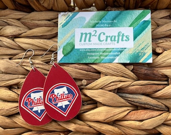 Philadelphia Phillies Teardrop Wood Earrings
