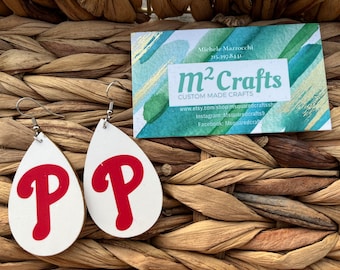 Philadelphia Phillies Wood Teardrop Earrings: Red & White