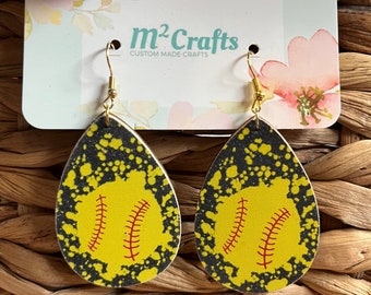 Softball Earrings. Light weight. Wood Earrings. Double sided.