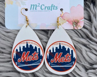 Mets Baseball Wood Earrings: Double Sided