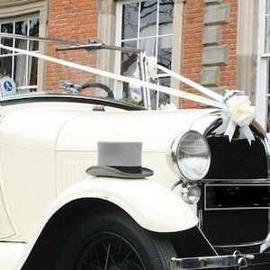 Kit de carro de casamento de luxo branco, marfim, prata e ouro, decoração à prova d'água, 3 laços grandes e fita de 6 metros, outras cores disponíveis