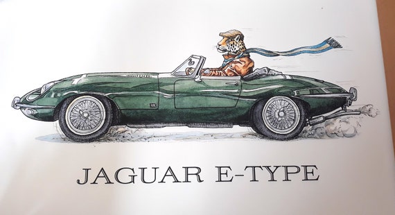 Jaguar E-Type,XKE Roadster Graphic Custom Art Poster 11 x 17 Classic Car Unique