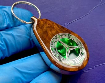 Walnut Burl Wood Key Chain Fob for Jaguar, Rolls Royce, Bentley, Mercedes-Benz, Daimler
