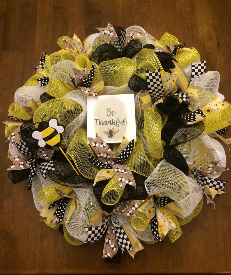 Summer Wreath Bee wreath Honey Wreath Honey Bee wreath Bumble Bee Wreath Summertime Wreath Queen Bee Wreath,Bee Decor Thankful Wreath
