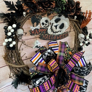 Grapevine Wreath, Halloween Grapevine, Halloween Wreath, Skull Wreath, Skull Halloween, Happy Halloween