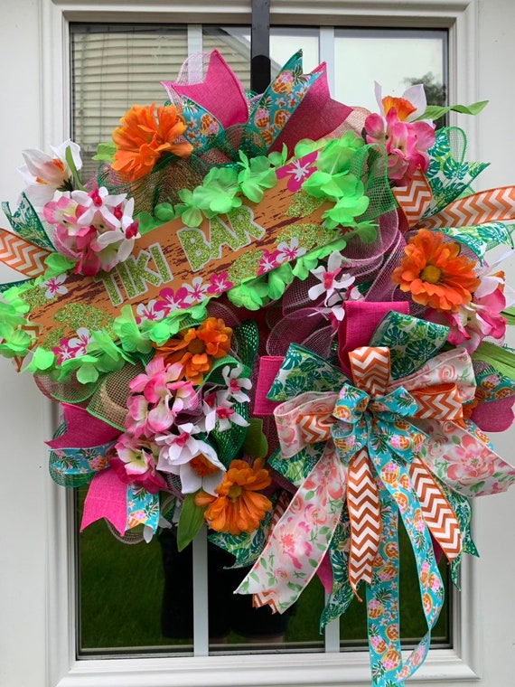 Tiki Bar Wreath Summer Wreath Bar Decoration Party Time Etsy