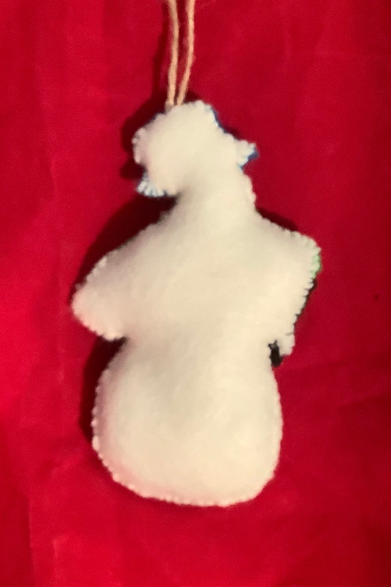 Hand Stitched Country Snowman Holding Tree Ornament