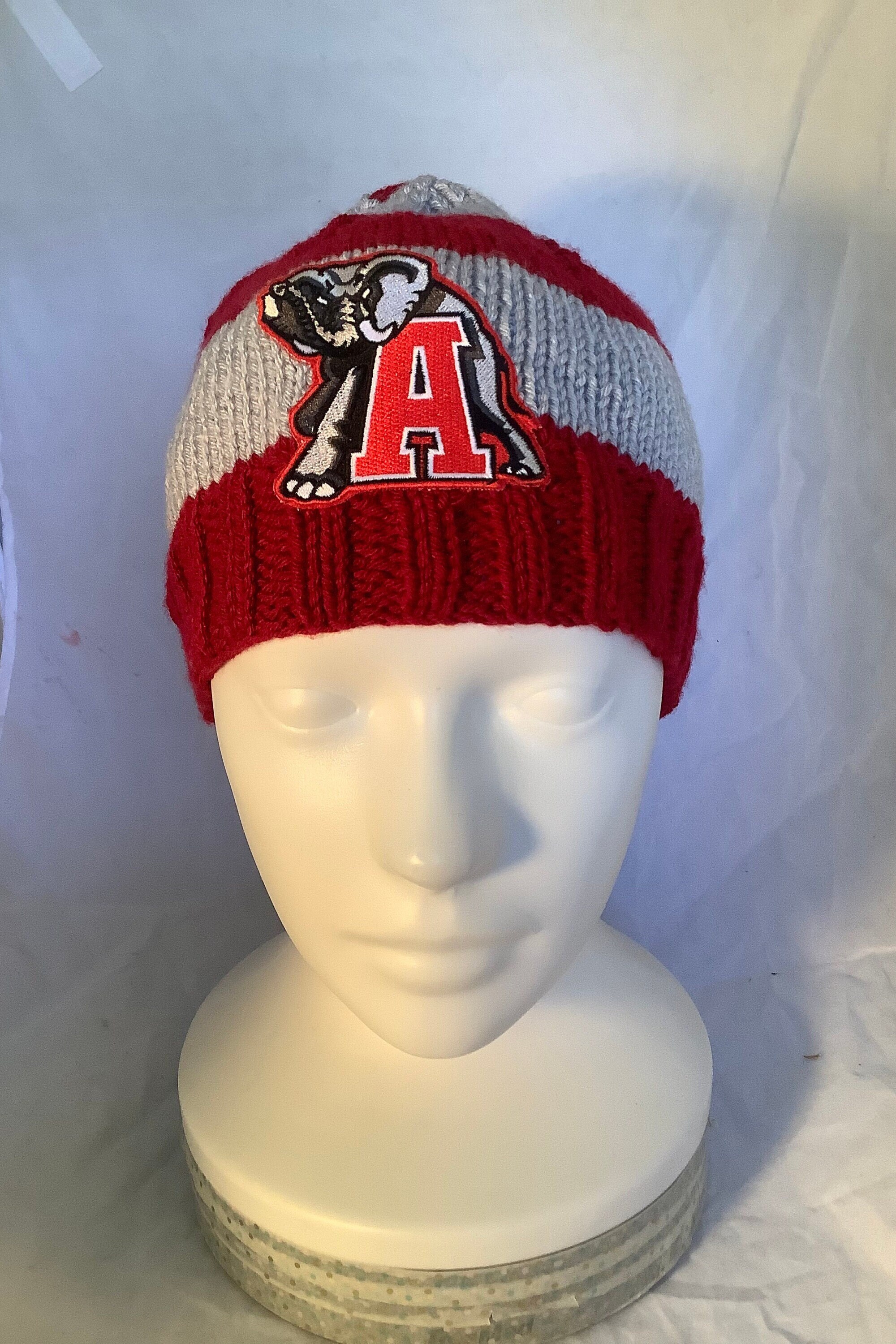 Hand Knit Crimson and Gray University 