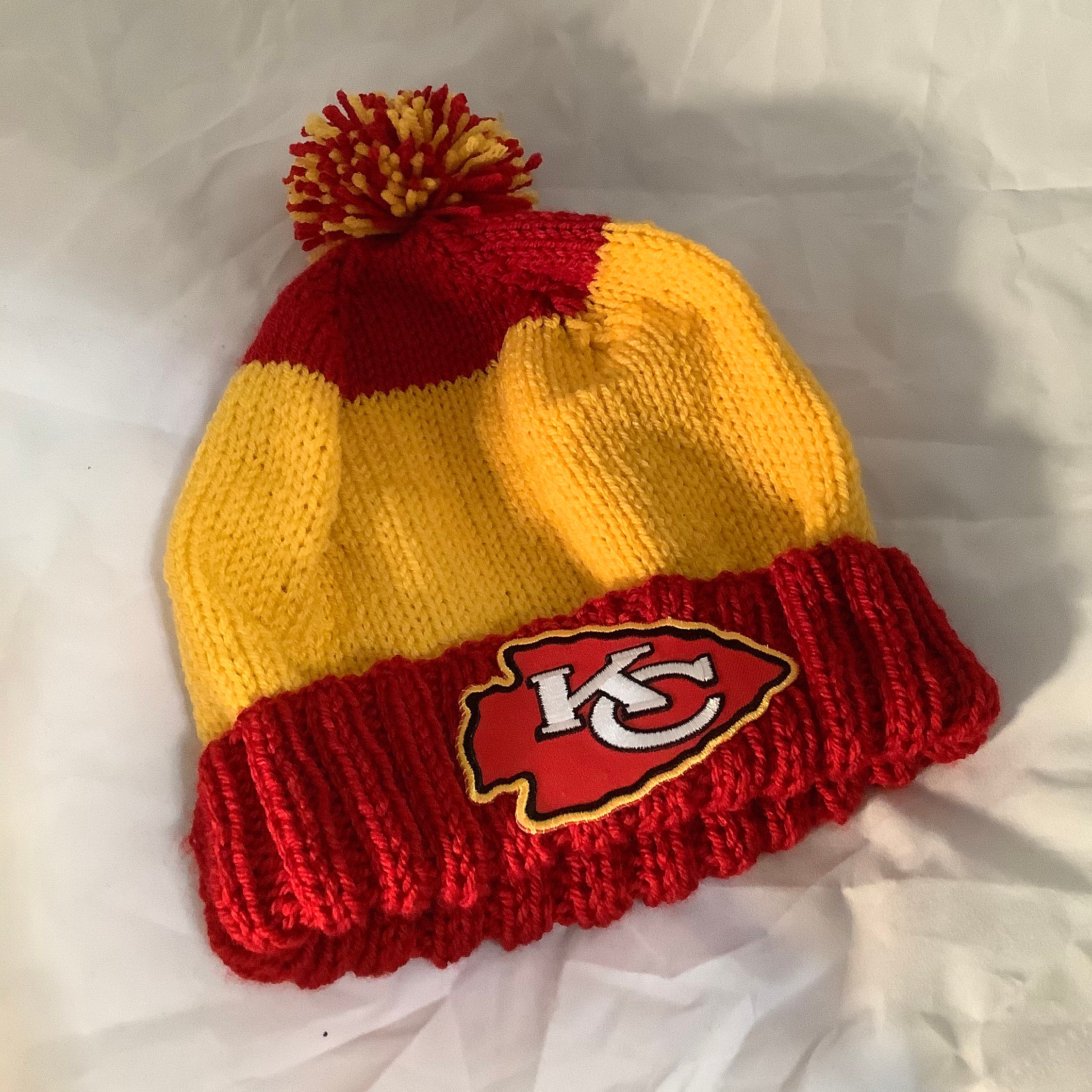Hand Knit Red and Yellow Kansas City Chiefs Hat Etsy