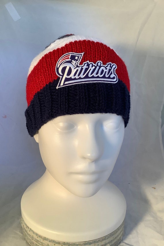 Hand Knit Red White and Blue Patriots Beanie 