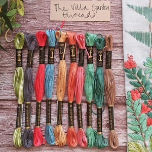 The Villa Garden thread Pack - 10 Stranded Cotton embroidery threads - Hand embroidery skeins - Anchor thread pack - needlework thread set