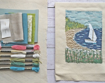 Küsten Applikations Stickpackung - Tauche ein in Slow Stitching Bliss mit Freihand Design & Maschinenstickerei