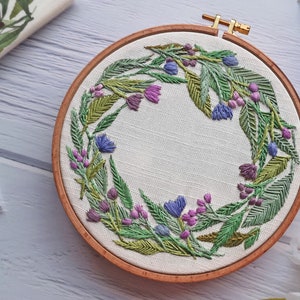 Christmas Embroidery. Floral Wreath embroidery Pattern. Pre Printed Fabric Panel. Sewing Pattern. hand embroidery pattern image 2