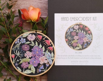 Nicotiana Floral Embroidery Kit: Linen Needlework Craft Project