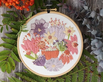 Embroidery pattern, Floral blooms embroidery pattern pre printed on fabric