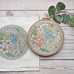 Embroidery pattern, Pastel blooms floral hand embroidery design image 6