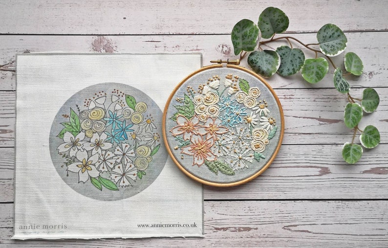 Embroidery pattern, Pastel blooms floral hand embroidery design image 6