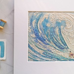 The Big Wave Embroidery Pattern, Modern embroidery hoop art panel, Square embroidery design, coastal needlework pattern