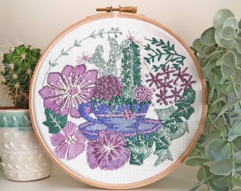 Tea and succulents floral Embroidery PDF Pattern