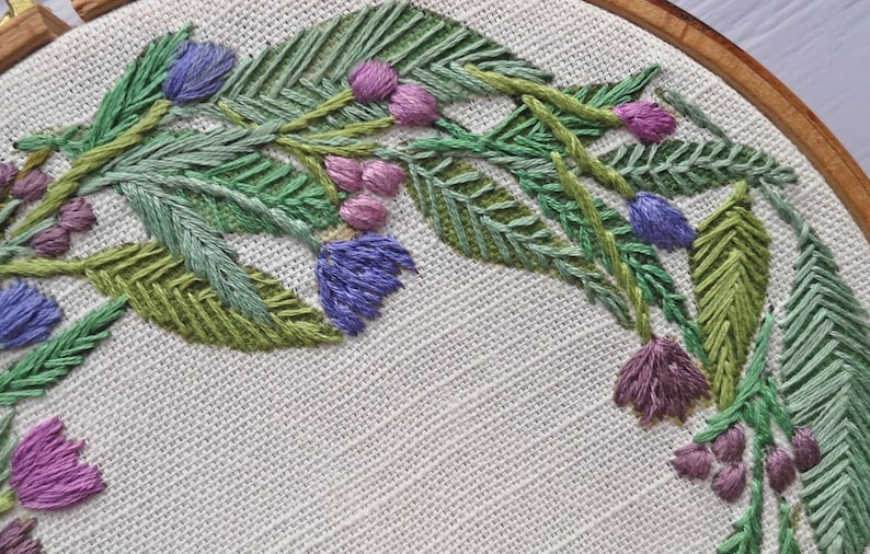 Christmas Embroidery. Floral Wreath embroidery Pattern. Pre Printed Fabric Panel. Sewing Pattern. hand embroidery pattern image 5