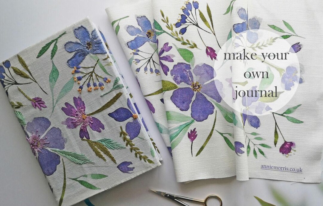 Floral Journal Cover Embroidery Pattern, Pre-printed Linen Cotton ...