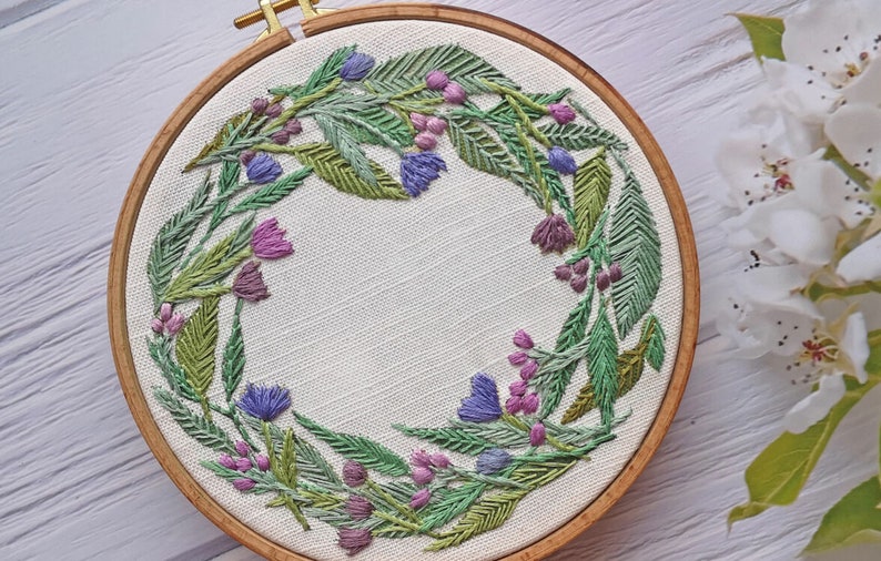 Christmas Embroidery. Floral Wreath embroidery Pattern. Pre Printed Fabric Panel. Sewing Pattern. hand embroidery pattern image 9