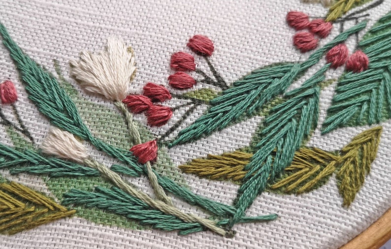 Christmas Embroidery. Floral Wreath embroidery Pattern. Pre Printed Fabric Panel. Sewing Pattern. hand embroidery pattern image 6