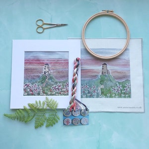 Embroidery pattern - Landscape embroidery design - Sea view embroidery pattern - coastal embroidery - Hand embroidery panel