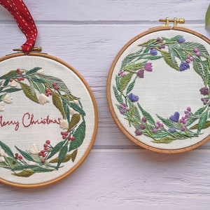 Christmas Embroidery. Floral Wreath embroidery Pattern. Pre Printed Fabric Panel. Sewing Pattern. hand embroidery pattern image 4