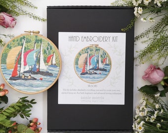 Sailboats hoop art embroidery Kit