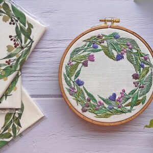 Christmas Embroidery. Floral Wreath embroidery Pattern. Pre Printed Fabric Panel. Sewing Pattern. hand embroidery pattern image 3