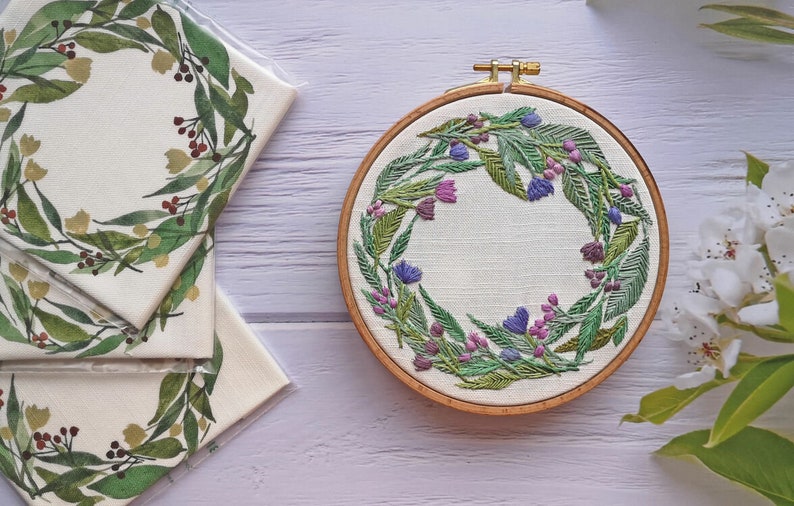 Christmas Embroidery. Floral Wreath embroidery Pattern. Pre Printed Fabric Panel. Sewing Pattern. hand embroidery pattern image 3