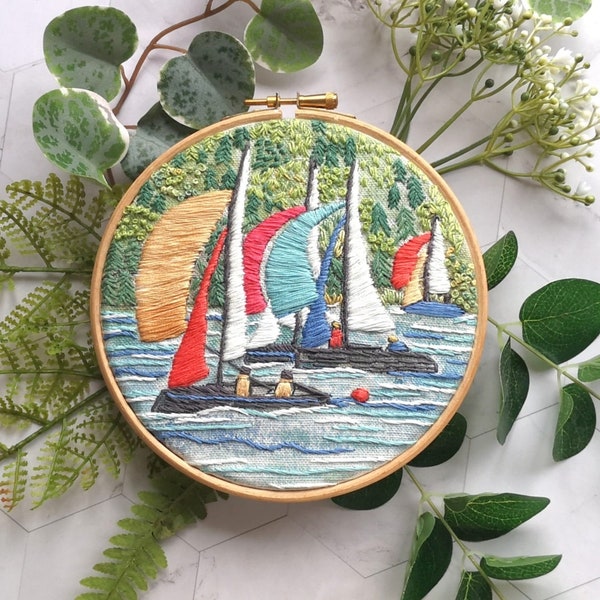 Embroidery pattern, Regatta coastal hand embroidery design