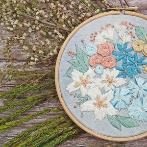 Embroidery pattern, Pastel blooms floral hand embroidery design image 2
