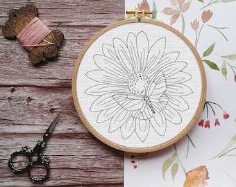 Gerbera flower and Butterfly Embroidery PDF Pattern