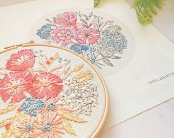 Set of 3 Botanical Linen Embroidery Patterns,  needlework patterns, hand embroidery designs, floral crewel patterns, Punch needle project